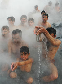 Devotees in large numbers take a holy dip in the Sutlej at Tatapani, 52 km from Shimla, on the occasion of "Makar Sankranti" on Sunday.