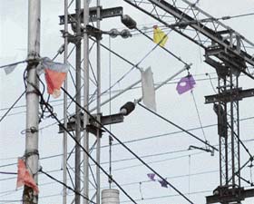 Kites stuck in power lines in Ludhiana