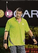 FASHION STATEMENT: Serena Williams (left) of the US and Marat Safin of Russia flaunt their lime-coloured outfits at the Australian Open in Melbourne