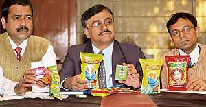 Officials of Sarda Group launch their products in Ludhiana on Tuesday.