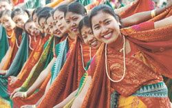 Folk dancers from Assam presenting Bagrumba dance at a press preview of Lok Tarang, National Folk Dance Festival-2007, in the Capital