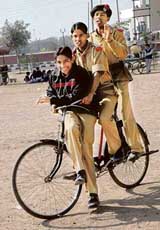 NCC cadets going home after doing rehearsal for Republic Day parade at Panchkula on Saturday