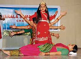 A salute to the Motherland: Children present Vande Mataram at a function organised by the Kerala Samajam in Chandigarh