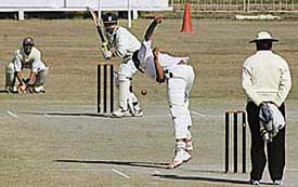 A match between DAV-A and DAV-B teams in progress for the Adviser Cup Cricket Tournament at the Sector 16 cricket stadium