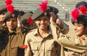 NCC cadets get ready for the Republic Day rehearsal at Guru Gobind Singh Stadium in Jalandhar.