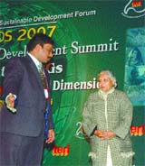 Minister of Environment and Forest A. Raja and Delhi Chief Minister Sheila Dikshit at the Delhi Sustainable Development Summit 2007 in the Capital on Monday. 