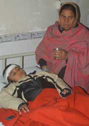 Injured schoolgirl recuperating in a private hospital in Amritsar. 