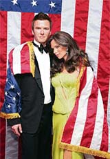 Wax figures of David and Posh Beckham at Madame Tussauds museum in Times Square, New York