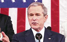 President George Bush delivers his annual State of the Union address to a joint session of Congress on Capitol Hill in Washington on Tuesday.