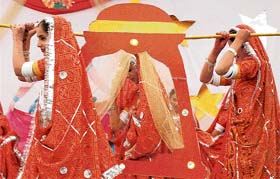 Students of Gujranwala Guru Nanak Public School present a cultural item during their annual day function in Ludhiana