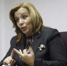 Ecuadors Defence Minister Guadalupe Larriva gestures in Quito in this January 3, 2007 file photo.