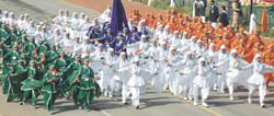Schoolchildren performing a folk dance during the Republic Day celebrations in the Capital