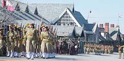 A contingent of the women wing of the Himachal Pradesh Police participates in the Republic Day parade in Shimla