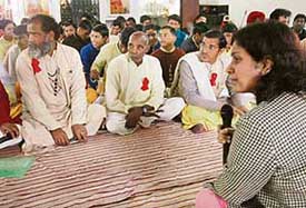 Pandits attend a workshop organised by the State AIDS Control Society, Chandigarh, at Guga Mari Temple in Sector 20, on Monday.
