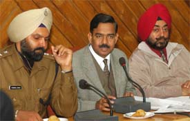 The Deputy Commissioner, Mr A Venu Prasad, and the SSP, Mr Naunihal Singh, at a press conference in Jalandhar on Tuesday