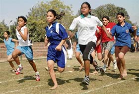 Schoolchildren take part in the Inter-School Athletics Meet at Sector 46 Sports Complex in Chandigarh