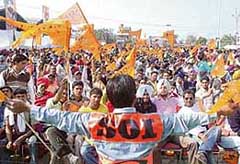 Members of the Students Organisation of India at a rally in Patiala on Wednesday.