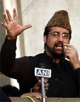 Hurriyat Conference chairman Mirwaiz Umar Farooq addresses supporters, after arriving from Pakistan, in Srinagar on Thursday.