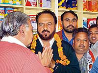 The Congress candidate from Bathinda, Mr Harminder Singh Jassi, campaigns in his constituency