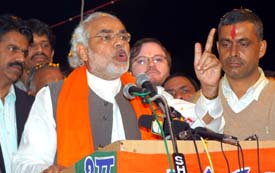 Gujarat Chief Minister Narendra Modi addresses a rally in Jalandhar on Sunday