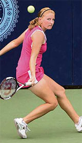 Russias Alla Kudryavtseva in action against Chinas Yuan Meng in the first round of the Pattaya Open
