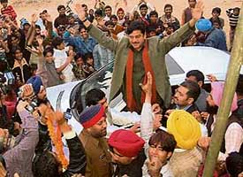 Actor-turned-politician Shatrughan Sinha campaigns for the SAD-BJP candidate from Kharar, Mr Jasjit Singh Bunny, in Mohali on Friday. 