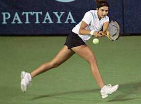 Sania Mirza in action against Italys Mara Santangelo at the Pattaya Open on Friday