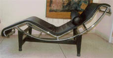 A Cassina I Maestri reproduction of Corbusiers chaise lounge at the Alliance Francaise directors office.