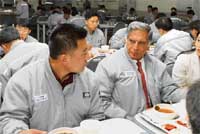 Ratan Tata shares lunch with workers in a factory in Korea
