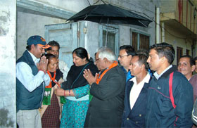 The BJP nominee from Jalandhar (South),Mr Bhagat Chunni Lal, campaigns in the Garha area 