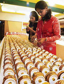 Girls purchase jewellery at an exhibition in Ludhiana