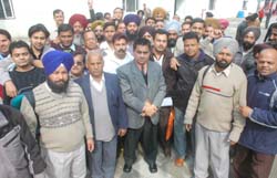 BLOs gather to give their representation to the DC for payment of expenses incurred during poll duties in Jalandhar 
