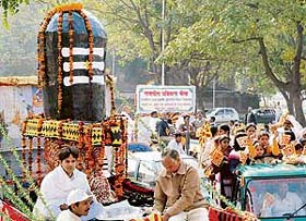 A Shivratri shobha yatra organised by Brahm Kumaris in Sector 33, Chandigarh