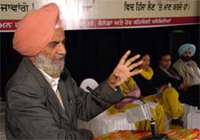 Dr Nirmal Singh addresses litterateurs during the World Punjabi Conference in Jalandhar on Friday.