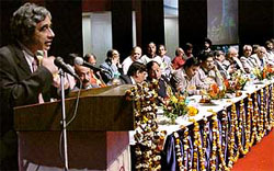 Mr Om Prakash Bhatt, Chairman of SBI, addressing delegates at the eighth triennial general council of the State Bank of India Officers' Association