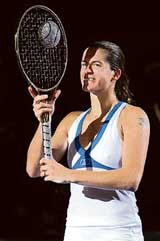 Frances Amelie Mauresmo celebrates after defeating Belgiums Kim Clijsters 6-4, 7-6 in the final of the Antwerp Proximus Diamond Games WTA tennis tournament on Sunday