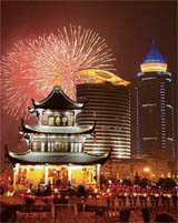 In this photo released by China's Xinhua news agency, fireworks explode over the People's Square in Giuyang, capital of southwest China's Guizhou Province, on Sunday, the New Year's Day on China's lunar calendar.  AP/PTI photo
