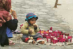 It is literally a hand-to-mouth existence for this woman and her child, who barely makes both ends meet by selling handmade toys for which there are only a few buyers left, in Chandigarh