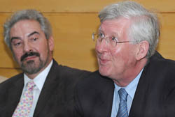 The Vice-Chancellor of the University of Westminster, Dr Geoffrey Copland, (right) and the Director of Scholarships, Dr Colin Matheson, in Jalandhar on Tuesday. 