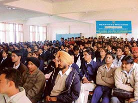 Students of the Indo Global Group of Colleges during a placement drive in Abhipur in Morinda