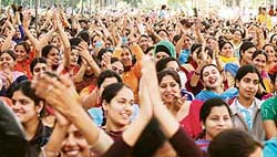 Students of Guru Nanak Girls College, Ludhiana, enjoy the annual function held on the college premises