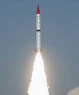 Pakistans nuclear-capable surface-to-surface ballistic missile Shaheen II, Hatf VI takes off during a test flight from an undisclosed location on Friday