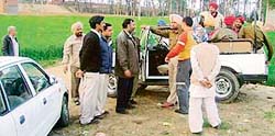 SHO Dehlon Rachhpal Singh Dhindsa listens to Brahmin Sabha activists at Kaind village near Ahmedgarh