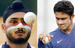 With two frontline spinners  Harbhajan Singh (left) and Anil Kumble  in their squad and a couple of others good enough to share the burden, India have a healthy spin mix to tie down the rival batsmen during the World Cup.