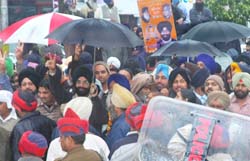 Akali supporters out in rain to congratulate their victorious candidates in Jalandhar 