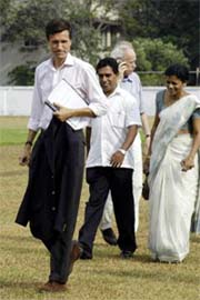 US ambassador to Sri Lanka Robert Blake arrives at an air force base in Colombo