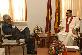 Editor-in-Chief H K Dua interviewing Sri Lankan President Mahinda Rajapaksa in Colombo