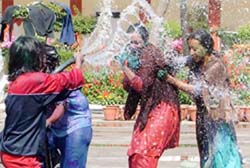 Girls in Holi revelry at a college in Ludhiana