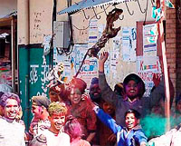 A carcass hangs outside a shop in Sohana