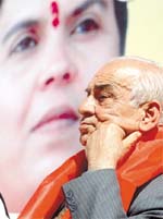 Bharatiya Janshakti Party leader Madan Lal Khurana at a Parivartan Rally ahead of the municipal polls in the Capital on Tuesday.
